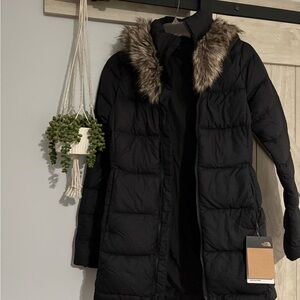 The North Face Women's Black Puffer Jacket with Faux Fur Trim